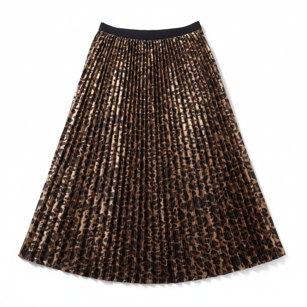 J.Crew Metallic Leopard Pleated Paulina Midi Skirt Gold Animal Print Accordion 2